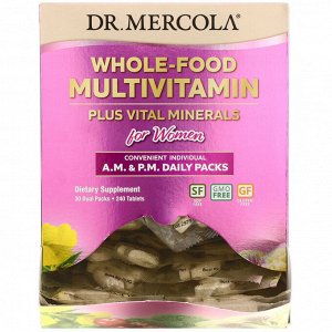 Dr. Mercola, Мультивитамины из цельных продуктов с жизненно важными минералами для женщин утром и вечером Ежедневные наборы, 30 двойных наборов
