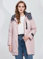 Демисезонная женская куртка-парка с удобным съемным капюшоном, цвет розовая пудра