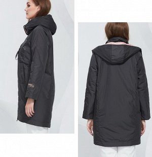 Демисезонная женская куртка-парка с удобным съемным капюшоном, цвет темно-серый