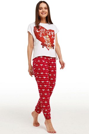 Комплект фуфайка (футболка), брюки жен Crazy Getup by Juno "Looney Tunes" AW20GJ0513 белый/красный
