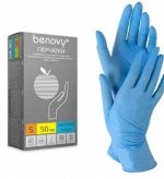 Benovy Перчатки нитриловые голубые 100 шт - 50 пар