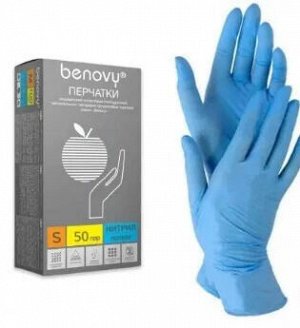Benovy Перчатки нитриловые голубые 100 шт