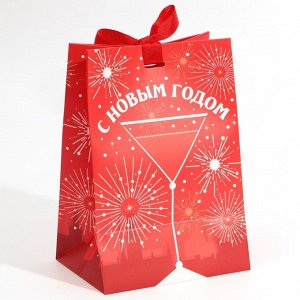 Пакет подарочный новогодний с лентой «Бокал», 13x19x9 см