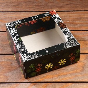 Складная коробка "Разноцветные снежинки", 14,5 х 14,5 х 6 см