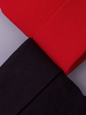 Шапка кашкорсе с отворотом, формы лопата, комплект из 2 шт, черный+красный