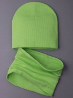Шапка трикотажная детская, кашкорсе, формы лопата+снуд, салатовый