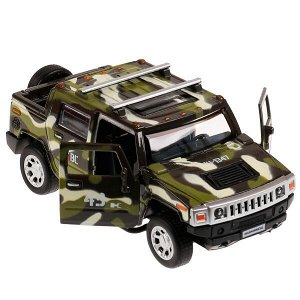 HUM2PICKUP-12MIL-GN Машина металл HUMMER H2 PICKUP КАМУФЛЯЖ 12 см, двери, багаж, инерц, кор. Технопарк в кор.2*36шт