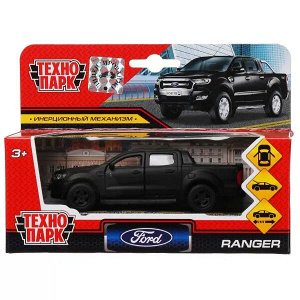 SB-18-09-FR-N(BL-MATTE)-WB Машина металл FORD ranger ПИКАП, 12 см, .дв., баг., инерц., черый мат., кор. Технопарк в кор.2*24шт