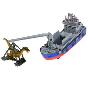 CRANEBOAT-17SAF-DINO Машина металл ТРАНСПОРТНЫЙ КОРАБЛЬ ДЖУНГЛИ 17 см, люк, динозавр, кор. Технопарк в кор.2*24шт