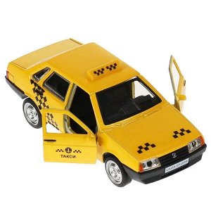21099-12TAX-YE Машина металл ВАЗ-21099 "СПУТНИК" ТАКСИ 12 см, двери, багаж, желтый, кор. Технопарк в кор.2*36шт