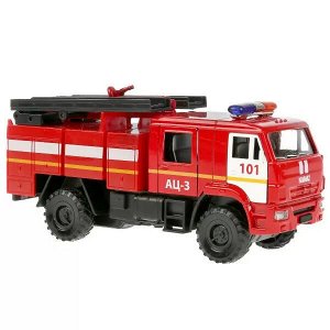 KAM43502-15SLFIR-RD Машина металл свет-звук KAMAZ 43502 ПОЖАРНАЯ АЦ 15 см, двери, инерц, кор. Технопарк в кор.2*30шт