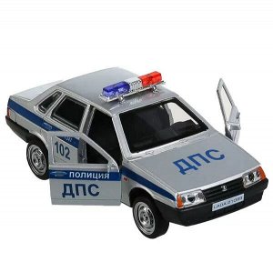 21099-12SLPOL-SR Машина металл свет-звук LADA-21099 "СПУТНИК" ПОЛИЦИЯ 12 см, двери, кор. Технопарк в кор.2*36шт