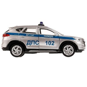 TUCSON-12SLPOL-SR Машина металл свет-звук HYUNDAI TUCSON ПОЛИЦИЯ 12 см, двер, баг, инер, кор. Технопарк в кор.2*36шт