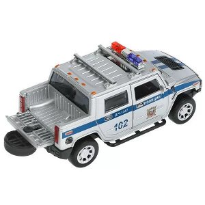 HUM2PICKUP-12SLPOL-SR Машина металл свет-звук HUMMER H2 PICKUP ПОЛИЦИЯ 12 см, двери, багажн, кор. Технопарк в кор.2*36шт