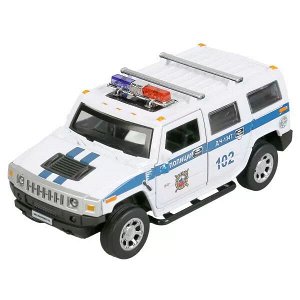 HUM2-12SLPOL-WH Машина металл свет-звук HUMMER "hummer h2 полиция" 12см, инерц., белый в кор. Технопарк в кор.2*36шт