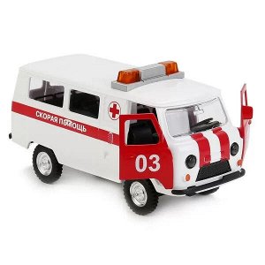 CT12-427-1 Машина пластик свет-звук UAZ 452 СКОРАЯ ПОМОЩЬ, 18 см, дв., багаж., кор. Технопарк в кор.2*12шт