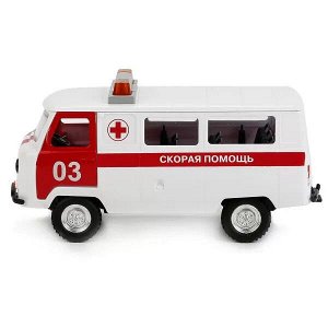 CT12-427-1 Машина пластик свет-звук UAZ 452 СКОРАЯ ПОМОЩЬ, 18 см, дв., багаж., кор. Технопарк в кор.2*12шт