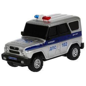 HUNTER-18L-POL-GY Машина р/у UAZ HUNTER ПОЛИЦИЯ 18 см, свет, серебр, кор. Технопарк в кор.2*24шт