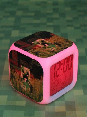 Часы-будильник Крипер пиксельные с подсветкой №2