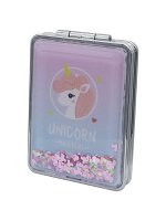 Зеркало косметическое Единорог Magical Rose! складное прямоугольное с блестками