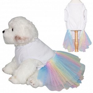 Платье для животных с разноцветной юбкой, цвет верха белый