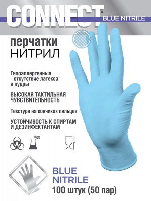 Перчатки нитриловые неопудренные голубой 50пар/упак для индустрии красоты и медицины