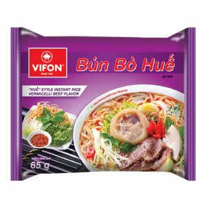 Лапша Рисовая VIFON Bun Bo Hue ,(узкая) со вкусом говядины по императорски 65 гр. ВЬЕТНАМ (VIFON Bun Bo Hue style instant rice noodles)