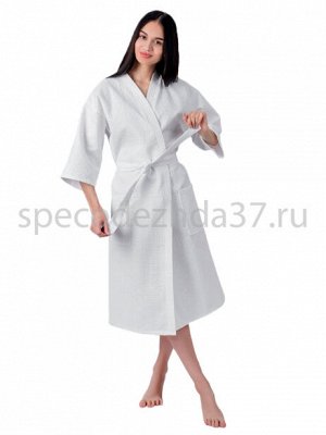 Халат вафельный белый кимоно, рукав 3/4, 1 шт