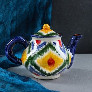 Набор чайный Шафран «Риштанская керамика Атлас №2», 9 предметов: чайник 1 л, пиалы 6 шт. 300 мл, ляган, блюдце, МИКС