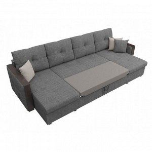 П-образный диван «Валенсия», механизм дельфин, рогожка, цвет серый