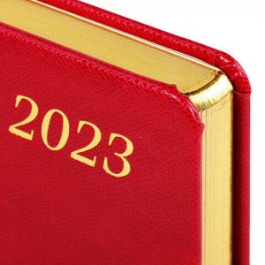 Ежедневник датированный 2023 А5 138x213 мм BRAUBERG "Iguana", под кожу, красный, 114030