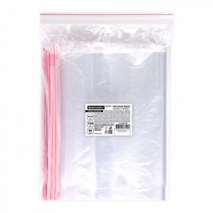 Пакеты ZIP LOCK "зиплок" ОЧЕНЬ ПРОЧНЫЕ, комплект 100 шт., 200х250 мм, ПВД 80 мкм, BRAUBERG EXTRA, 608178