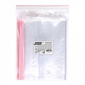 Пакеты ZIP LOCK "зиплок" СВЕРХПРОЧНЫЕ, комплект 100 шт., 300х400 мм, ПВД, 100 мкм, BRAUBERG EXTRA, 608184