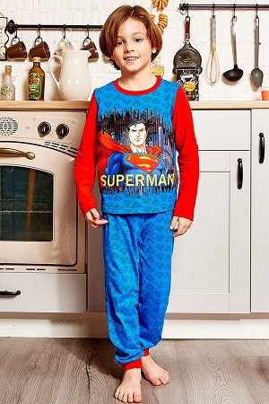 Пижама д/мал (фуфайка с дл/рук, брюки) Juno "Супермен" AW20BJ0613 синий/красный/супермен