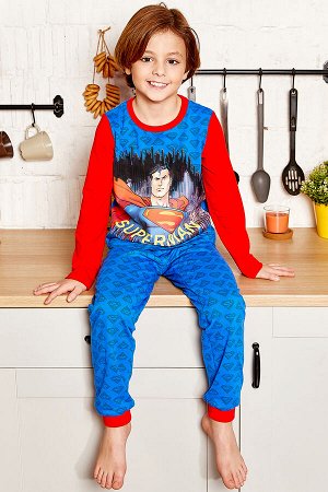 Пижама д/мал (фуфайка с дл/рук, брюки) Juno "Супермен" AW20BJ0613 синий/красный/супермен