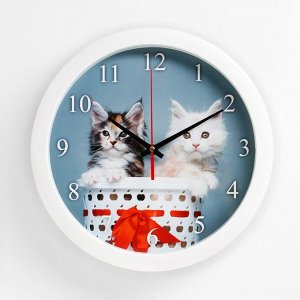 Часы настенные, серия: Животный мир, "Котята", плавный ход, d=28 см