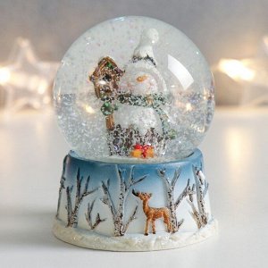 Стеклянный шар "Снеговик со скворечником" 7х6,7х8,8 см