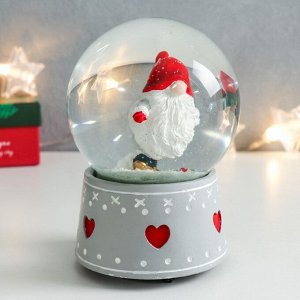 Стеклянный шар музыка "Дед Морозик на коньках" 11,5х11,5х14 см