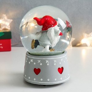 Стеклянный шар музыка "Дед Морозик на коньках" 11,5х11,5х14 см