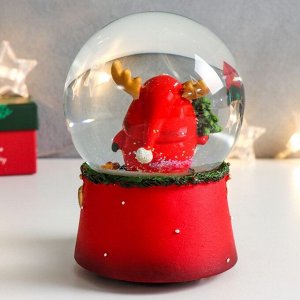 Стеклянный шар музыка "Дед Морозик с оленьими рожками" 11,5х11,5х14 см