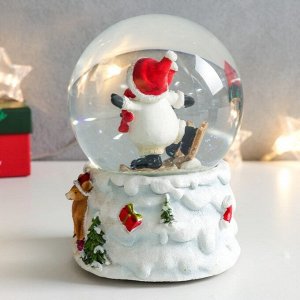 Стеклянный шар музыка "Два снеговичка и оленёнок" 11х10х14 см