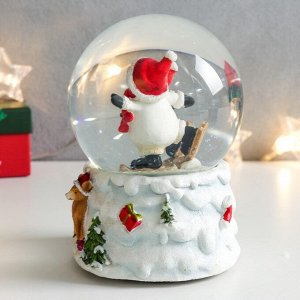 Снежный шар новогодний стеклянный «Два снеговичка и оленёнок», музыкальный, 11x10x14 см
