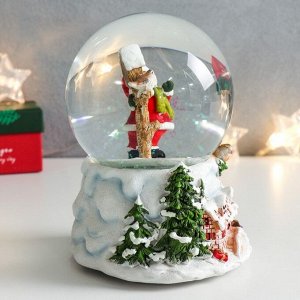 Стеклянный шар музыка "Снеговик со скворечником" 11,5х11,5х14 см