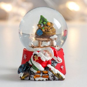 Стеклянный шар "Санки с подарками и спящий Дед Мороз" 4,5х4,5х6,5 см