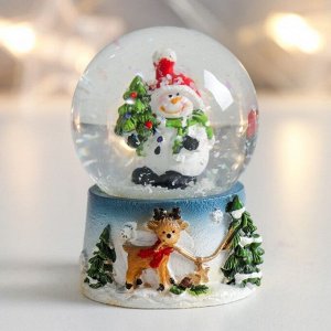 Стеклянный шар "Снеговичок с ёлочкой и оленёнок" 4,5х4,5х6,5 см
