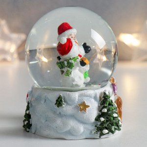 Стеклянный шар "Снеговик и Дед Мороз с оленёнком" 7х6,7х8,8 см