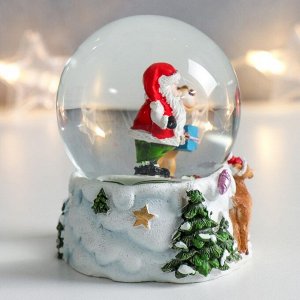 Стеклянный шар "Дед Мороз и олени" 7х6,7х8,8 см