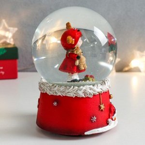 Стеклянный шар музыка "Девочка с рожками с мишкой" 11,5х11,5х14 см