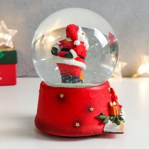 Стеклянный шар музыка "Дед Мороз с малышом" 11,5х11,5х14 см