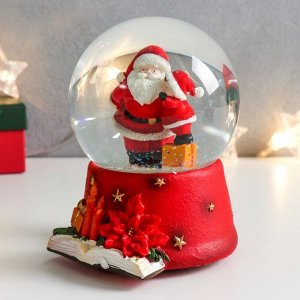 Стеклянный шар музыка "Дед Мороз с малышом" 11,5х11,5х14 см